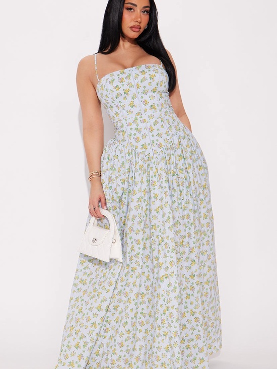 Fashion Nova Dresses & Skirts - Fashion Nova Allison Floral Poplin Maxi Dress | Light Blue Corset